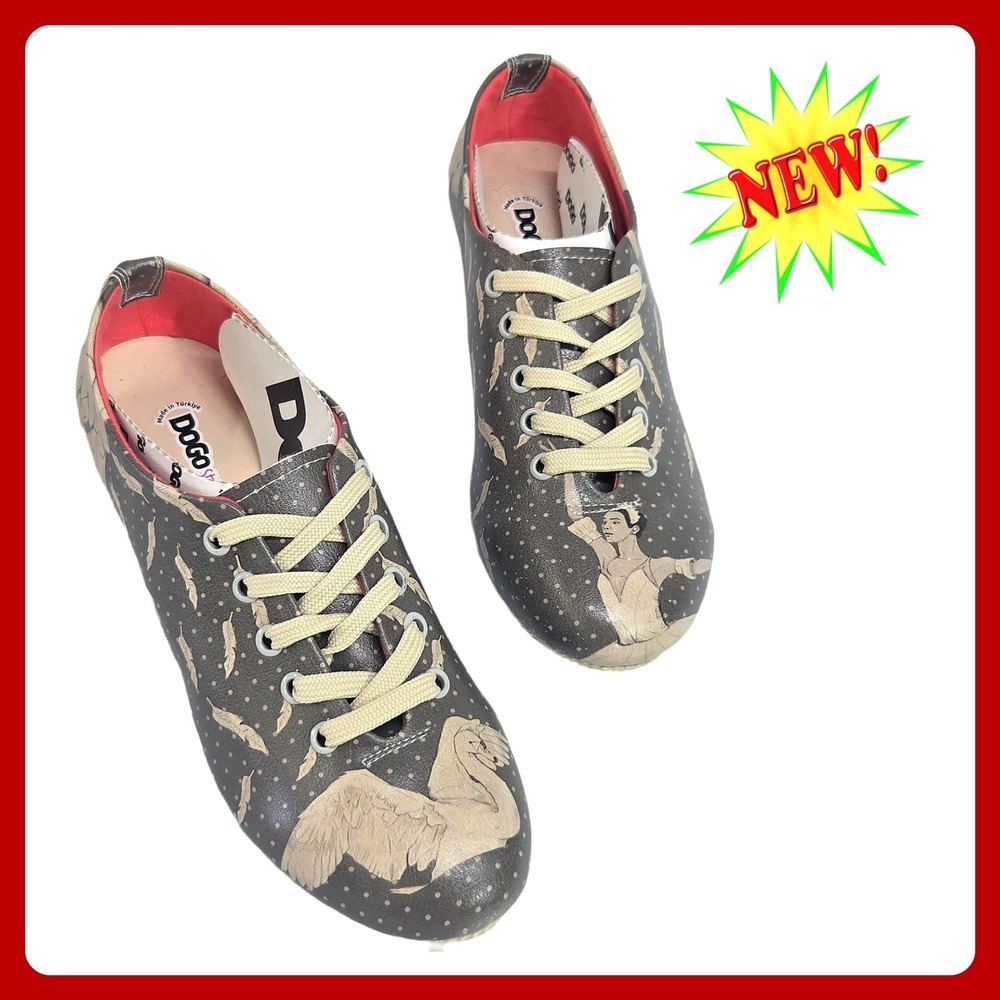 DOGO Swan Lake Ballerina Lace Up‎ Flats Women US 6 EU 36 Vegan Graphic Art New